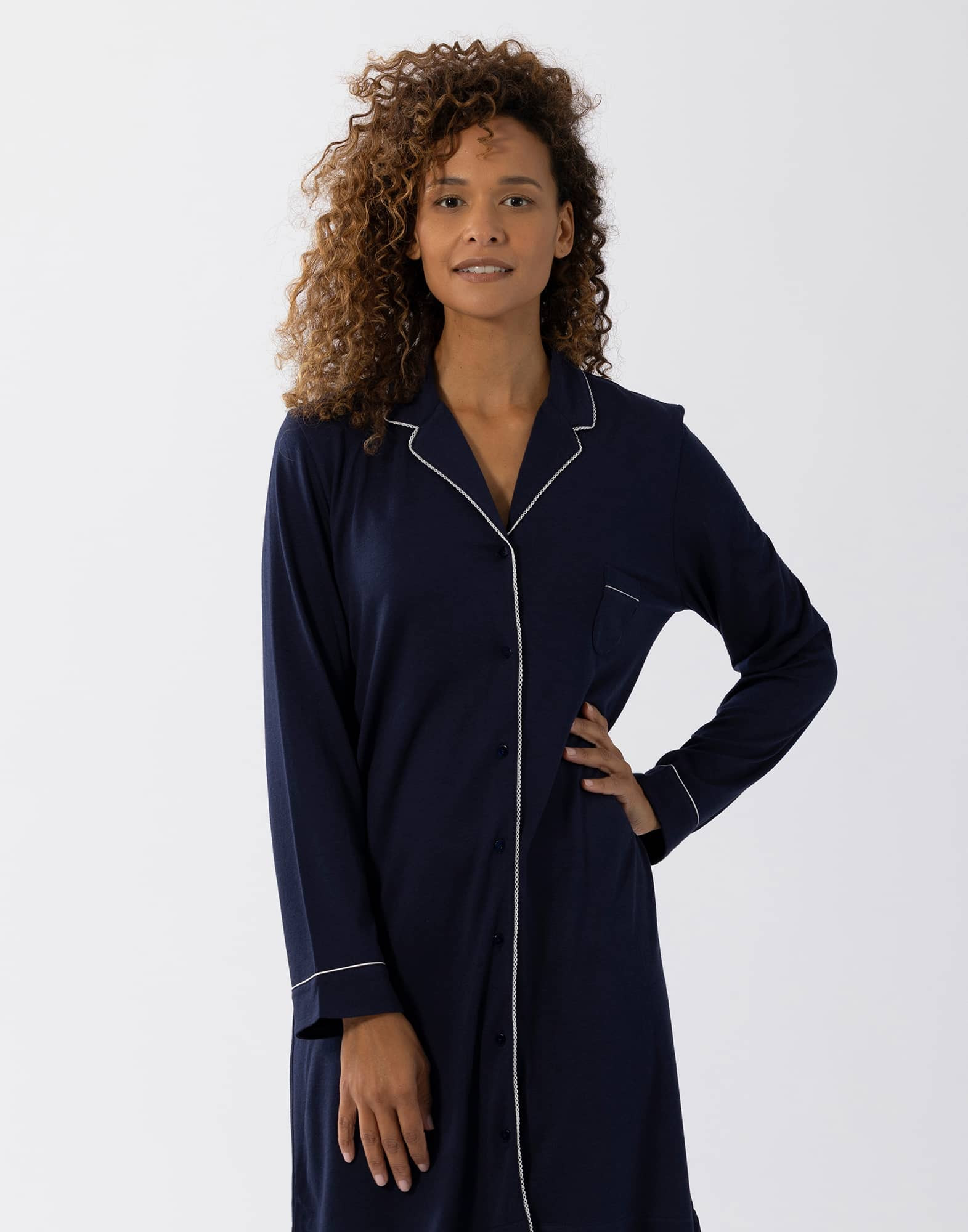 Cotton Modal Nightshirt LES INTEMPORELLES A05 Navy Blue Lingerie Le Chat