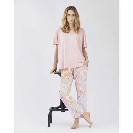 Cropped Cotton Modal And Viscose Pyjamas Fancy In Rose Lingerie