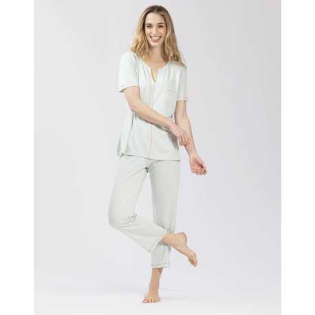 Capri Style Cotton Modal Pyjamas Fancy In Mint Lingerie Le Chat