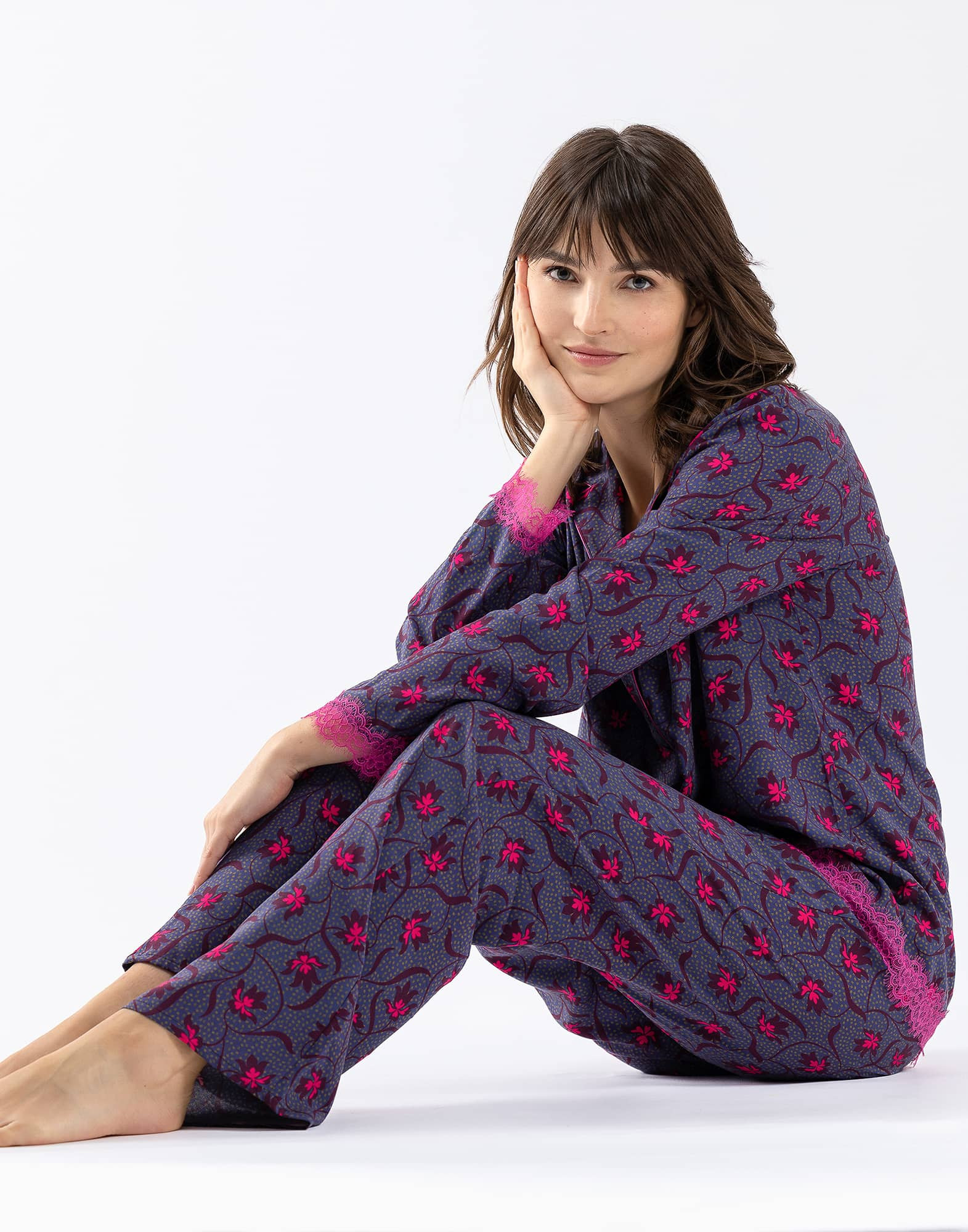 Buttoned Pyjamas Alba Viscose Multicolour Print Lingerie Le Chat