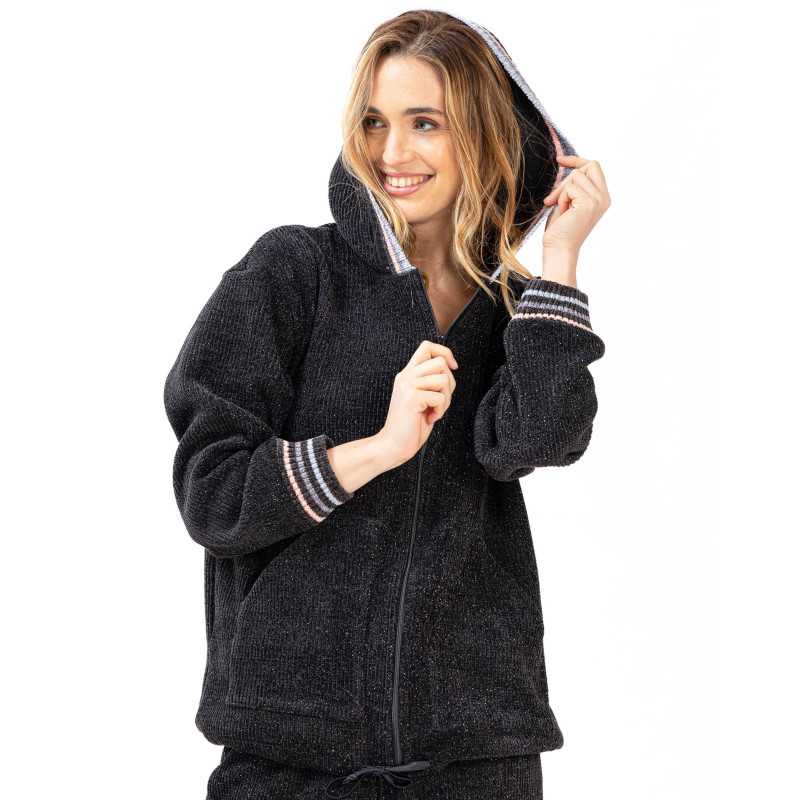 Veste Sweat Zipp E En Maille Tricot Lurex Iconic Noir Lingerie Le