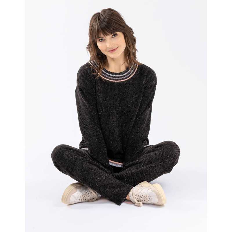 Knitted Sweatshirt With Lurex Highlights Iconic Black Lingerie Le