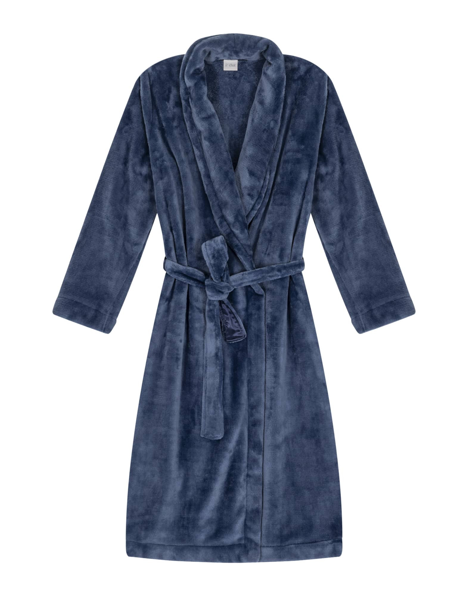 Plush Flannel Twill Bathrobe Essentiel In Prussian Blue Lingerie