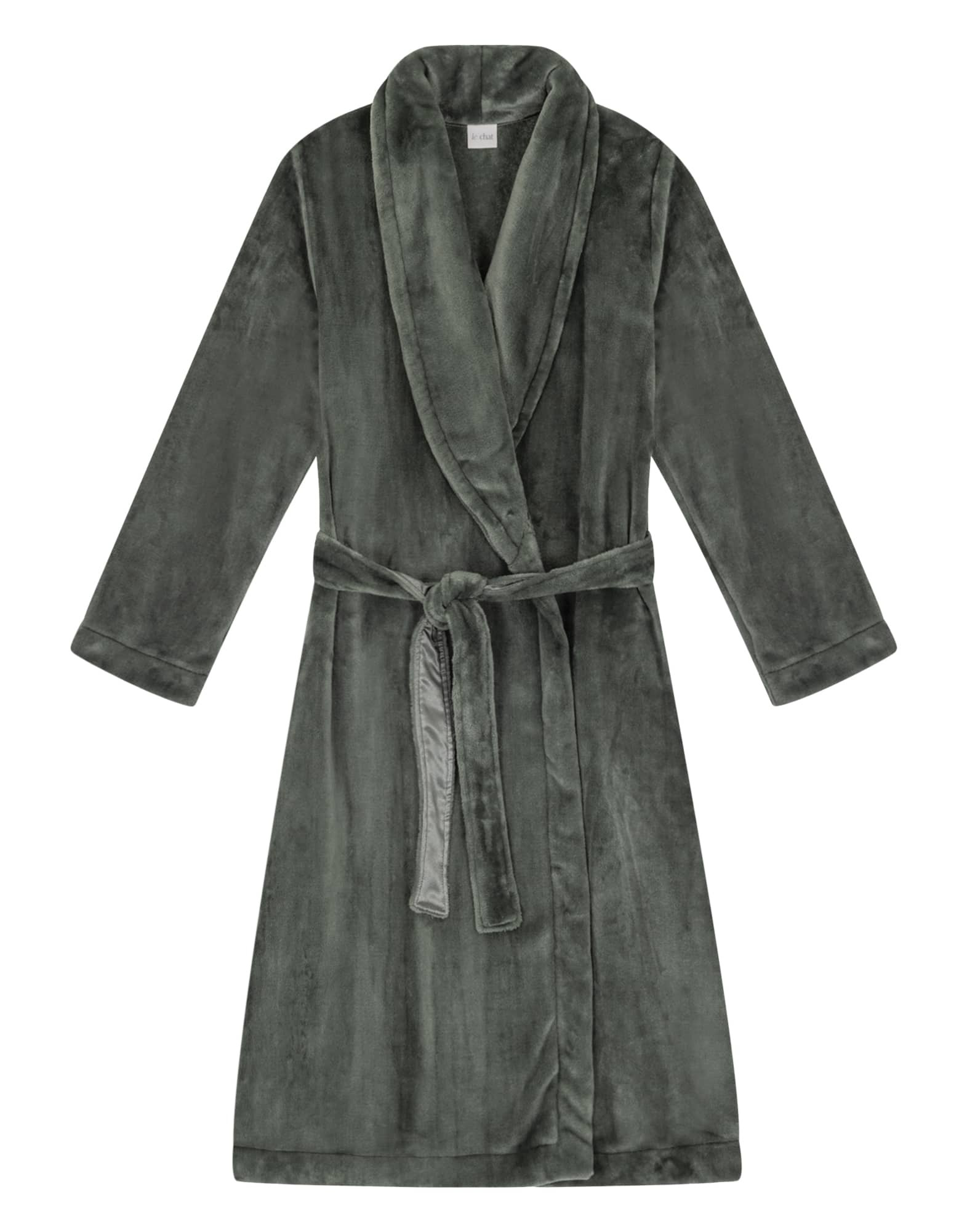 Plush Flannel Twill Bathrobe Essentiel In Moss Green Lingerie Le Chat