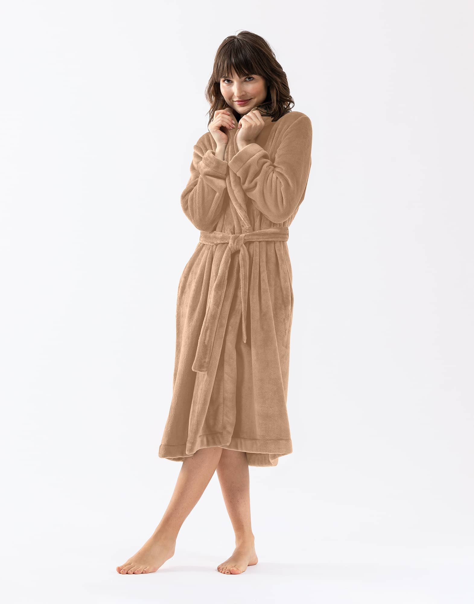 Plush Flannel Twill Bathrobe ESSENTIEL 661 In Honey Gold Lingerie Le Chat