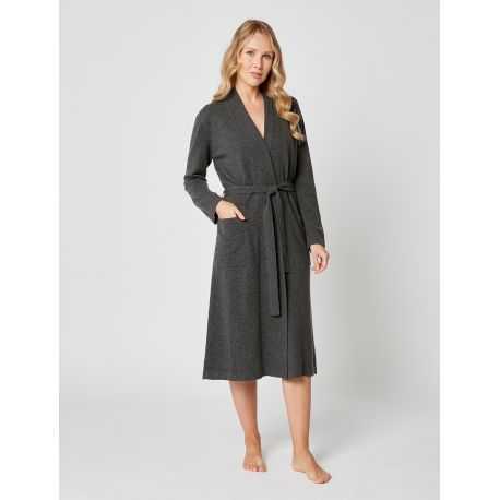 Cashmere bathrobe in slate grey - Lingerie le Chat