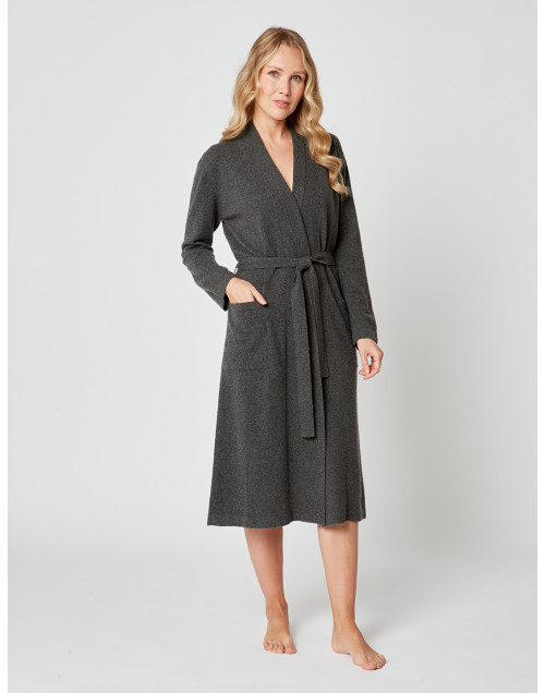 Cashmere bathrobe in slate grey - Lingerie le Chat