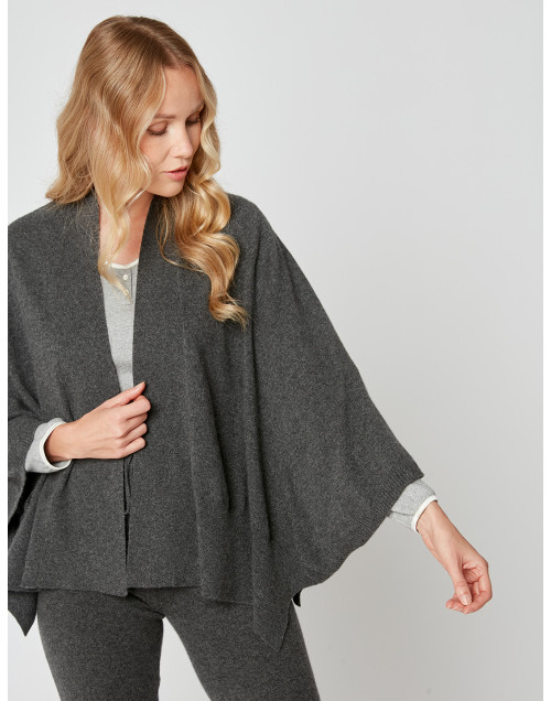 Front-opening poncho CACHE 006 in slate grey - Lingerie le Chat