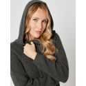 Cashmere bathrobe with shawl collar and soft hood in slate grey - Lingerie le Chat