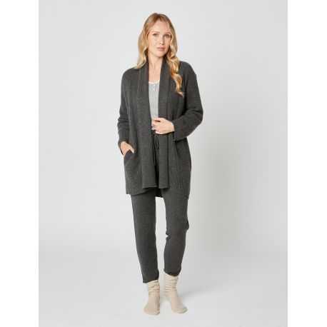 Cashmere shawl-collar jacket CACHE 007 in slate grey - Lingerie le Chat