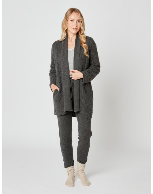 Cashmere shawl-collar jacket CACHE 007 in slate grey - Lingerie le Chat