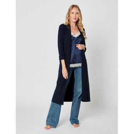 Cashmere bathrobe in navy blue  - Lingerie le Chat