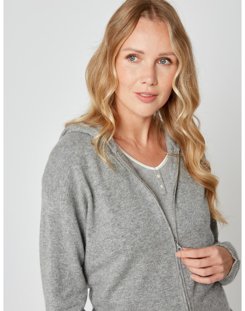 Hooded zip-front jacket CACHE 002 in grey fleck