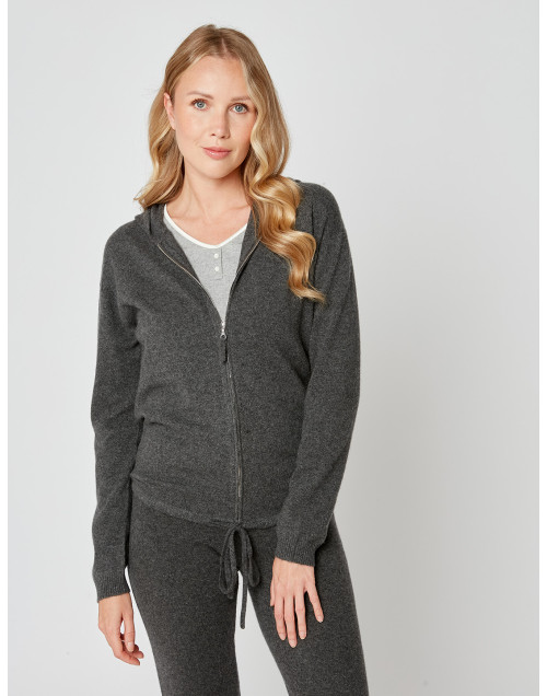 Hooded zip-front jacket CACHE 002 in slate grey - Lingerie le Chat