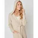 Cashmere bathrobe with shawl collar and soft hood in camel