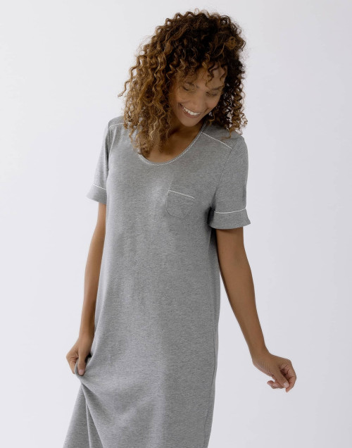 Chemise de nuit manches courtes en coton modal LES INTEMPORELLES A11 gris chiné