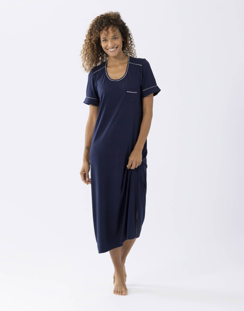 Short-sleeved cotton-modal nightshirt LES INTEMPORELLES A11 navy blue