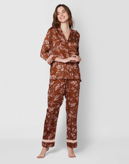 Patterned viscose pyjamas CASAMANCE 506 cocoa & rose