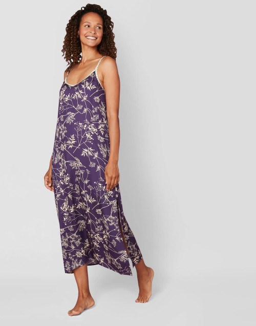 Patterned viscose nightdress CASAMANCE 513 blueberry & vanilla