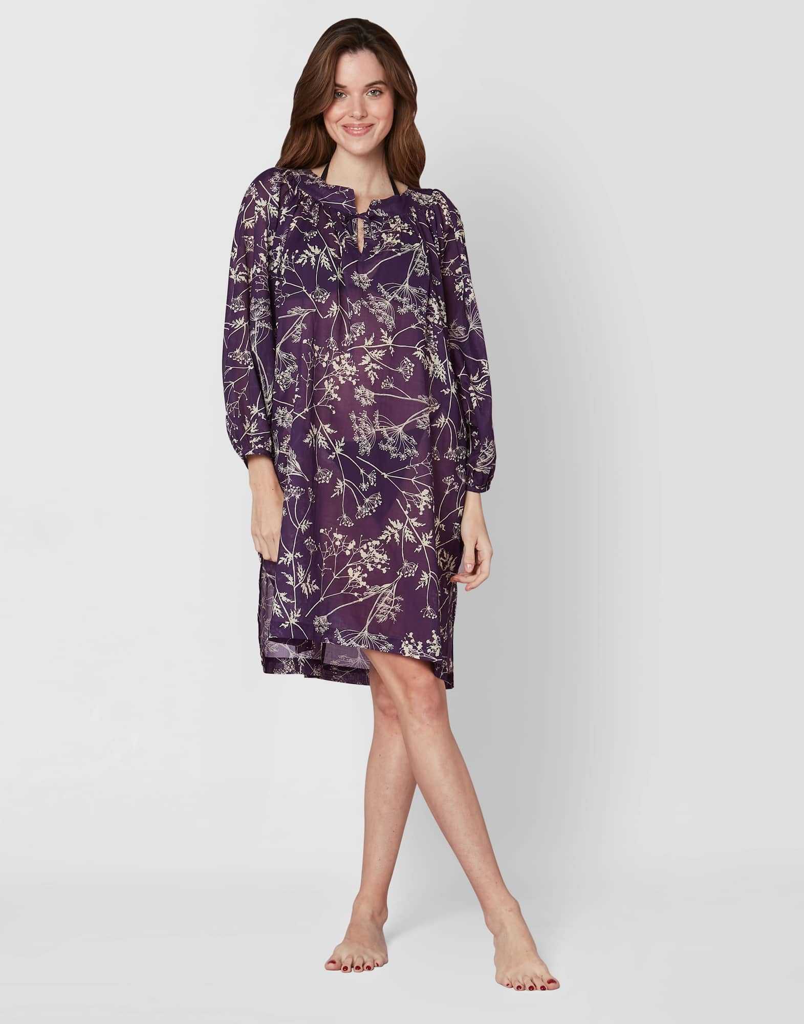 Kaftan imprimé en voile de coton CASAMANCE 540 myrtille/lin