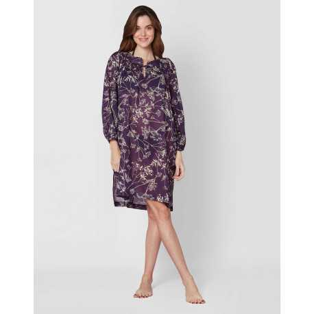 Kaftan imprimé en voile de coton CASAMANCE 540 myrtille/lin