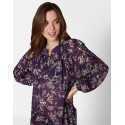 Kaftan in printed cotton voile CASAMANCE 540 blueberry & vanilla