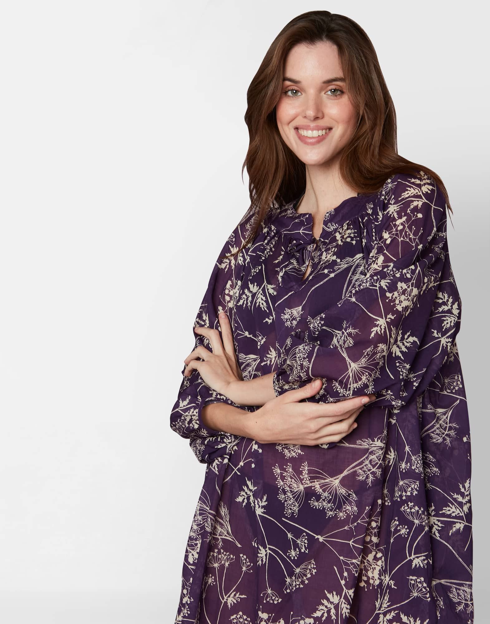 Kaftan imprimé en voile de coton CASAMANCE 540 myrtille/lin