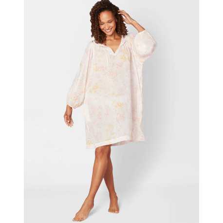 Kaftan imprimé en voile de coton CASAMANCE 540 corail/rose