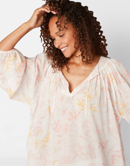 Kaftan imprimé en voile de coton CASAMANCE 540 corail/rose