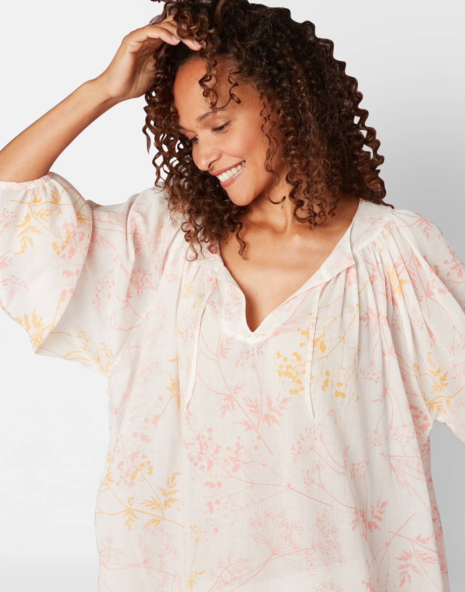 Kaftan imprimé en voile de coton CASAMANCE 540 corail/rose