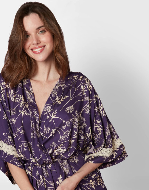 Patterned viscose kimono CASAMANCE 560 blueberry & vanilla