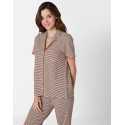 Pyjama rayé 7/8°en coton élasthanne TOUDOUX 506 choco/écru