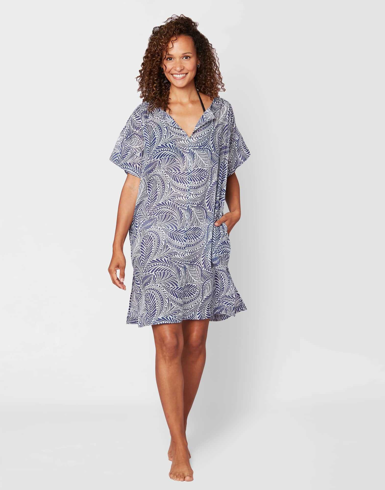 Kaftan in patterned cotton voile PALM SPRINGS 540 blue