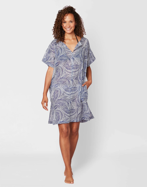 Kaftan en voile de coton imprimé PALM SPRINGS 540 bleu