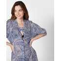 Shirt-style dress in patterned cotton voile PALM SPRINGS 505 blue