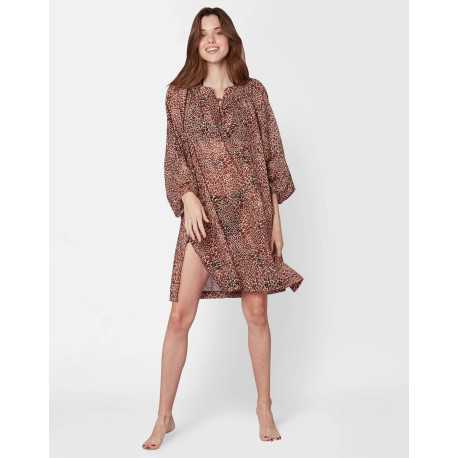 Kaftan en voile de coton imprimé KALAHARI 540 caramel