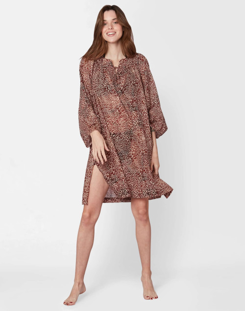 Kaftan en voile de coton imprimé KALAHARI 540 caramel