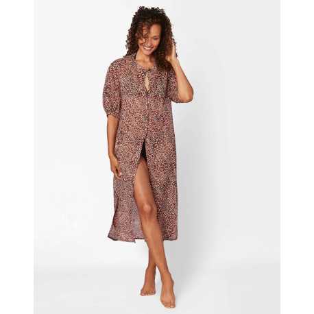 Shirt dress in patterned cotton voile KALAHARI 505 caramel