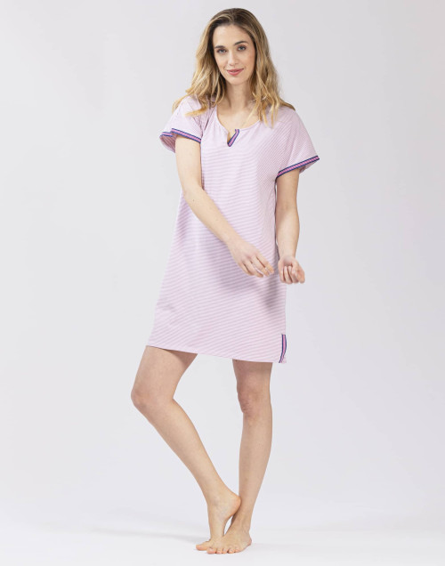 Striped nightdress in cotton elastane TOUDOUX 501 violet ecru