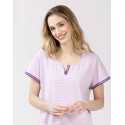 Striped nightdress in cotton elastane TOUDOUX 501 violet ecru