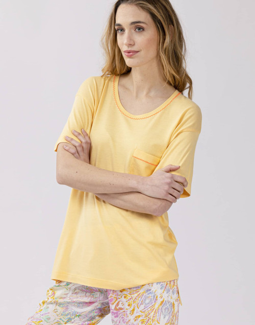 Cropped cotton-modal and viscose pyjamas FANCY 502 in honey