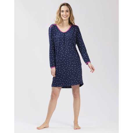 Patterned nightshirt in cotton elastane MORNING 501 navy blue