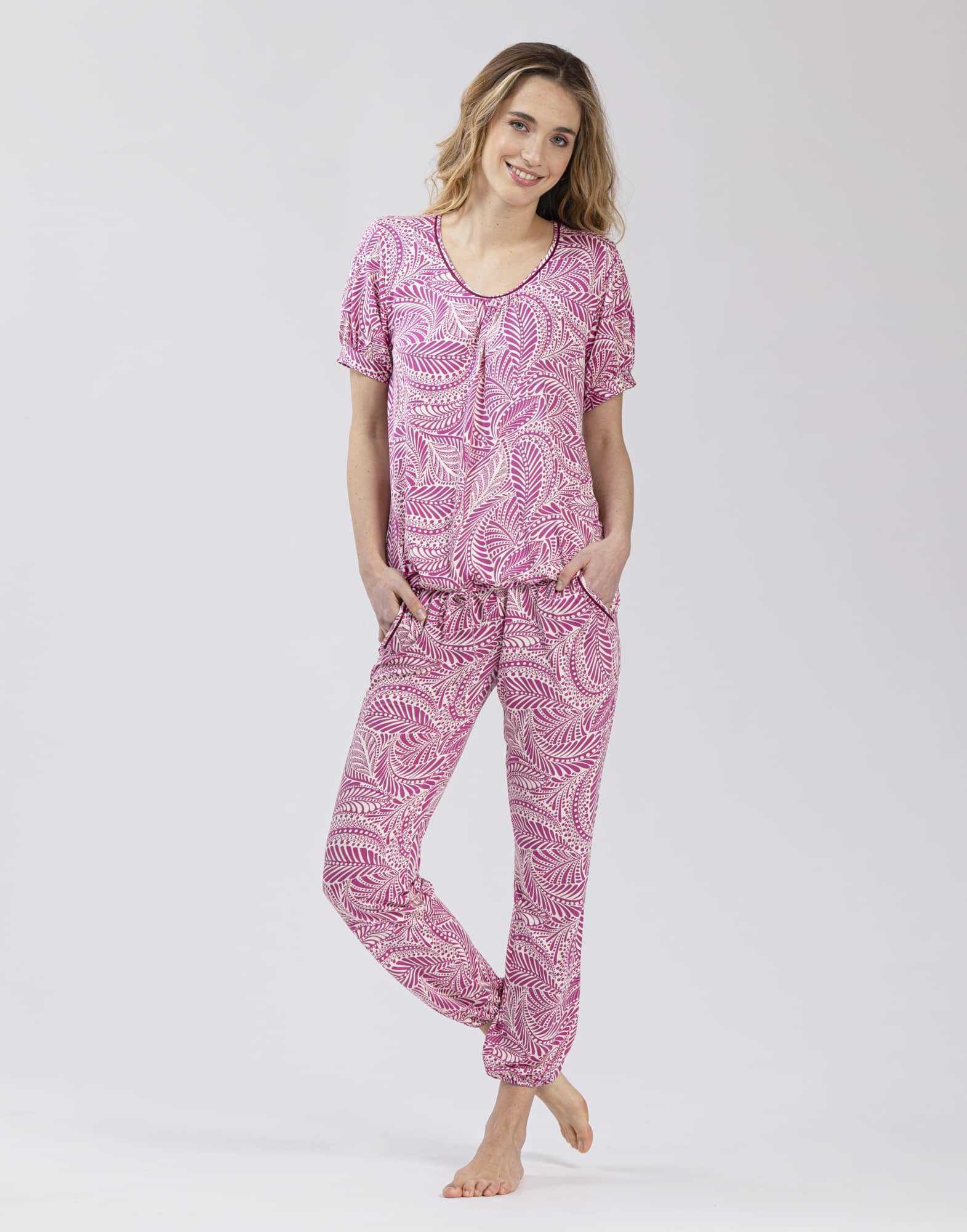 Pyjama 7/8° en viscose élasthanne imprimé COACHELLA 502 cassis