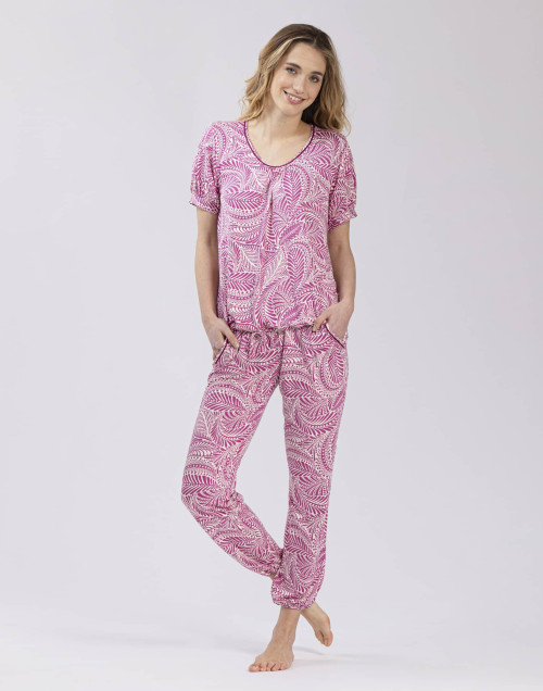 Pyjama 7/8° en viscose élasthanne imprimé COACHELLA 502 cassis