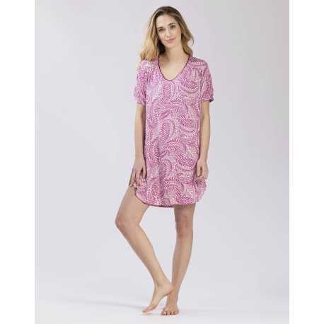 Chemise de nuit en viscose élasthanne imprimée COACHELLA 501 cassis