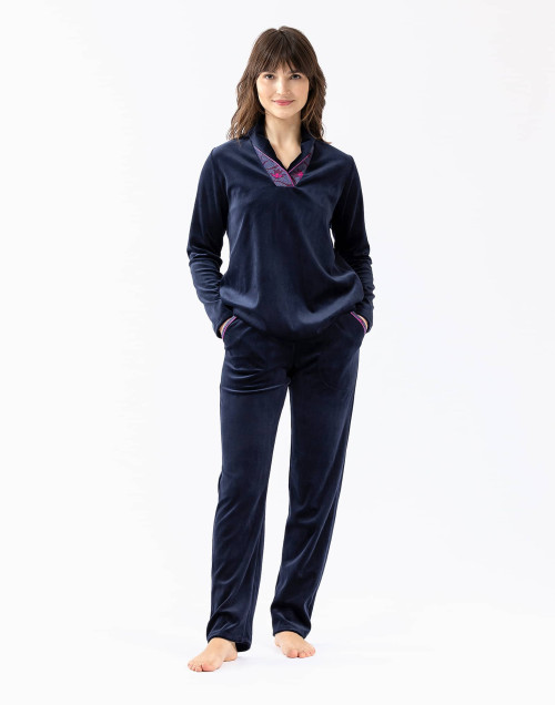 Velour pyjamas ALBA 612 navy blue | Lingerie le Chat