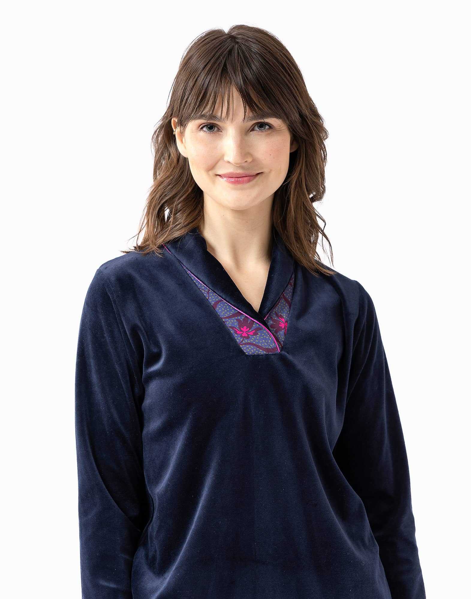 Velour pyjamas ALBA 612 navy blue | Lingerie le Chat