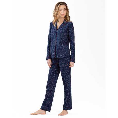 100% cotton interlock buttoned pyjamas HOLLY 606 navy blue