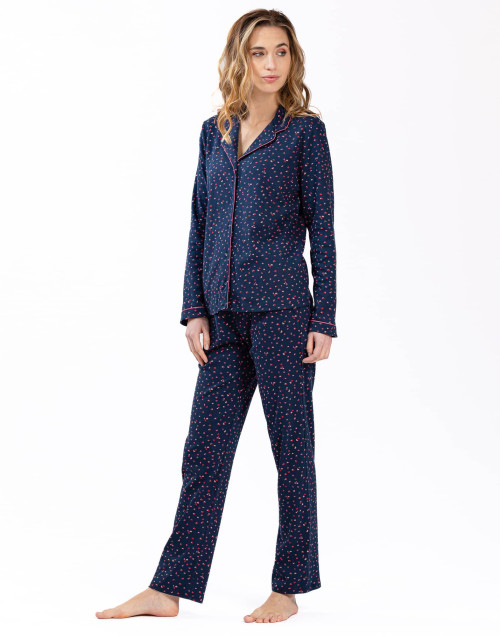 100% cotton interlock buttoned pyjamas HOLLY 606 navy blue