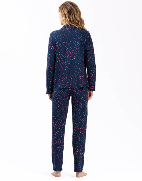 100% cotton interlock buttoned pyjamas HOLLY 606 navy blue